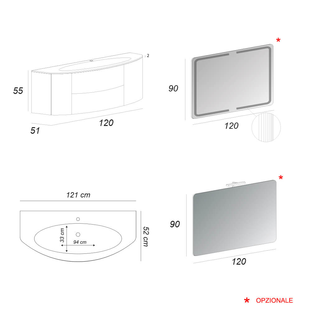 Mobile bagno 120 cm Rovere tabacco sospeso Arcshop