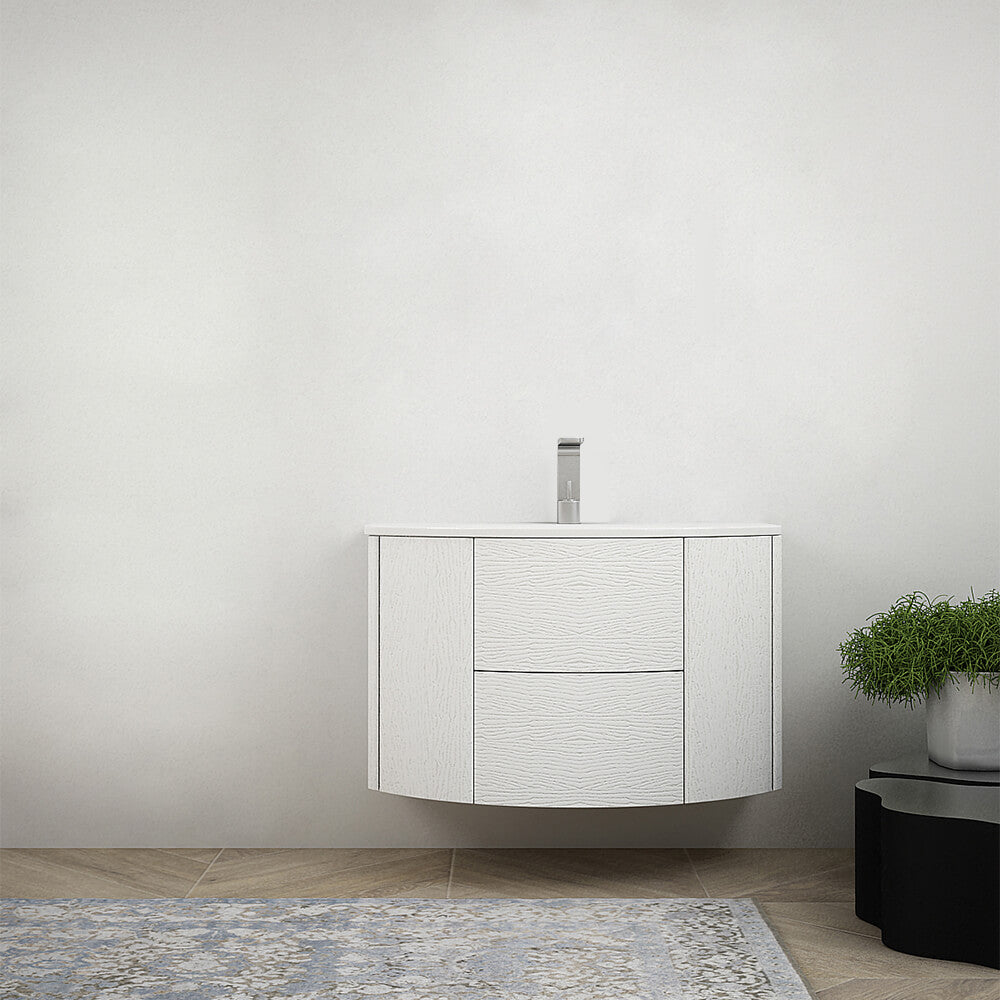 Composizione mobile da bagno Bianco frassino 90 cm sospeso bombato Arcshop