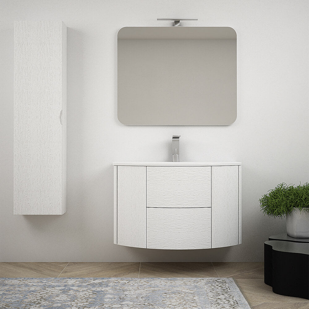 Composizione mobile da bagno Bianco frassino 90 cm sospeso bombato Arcshop