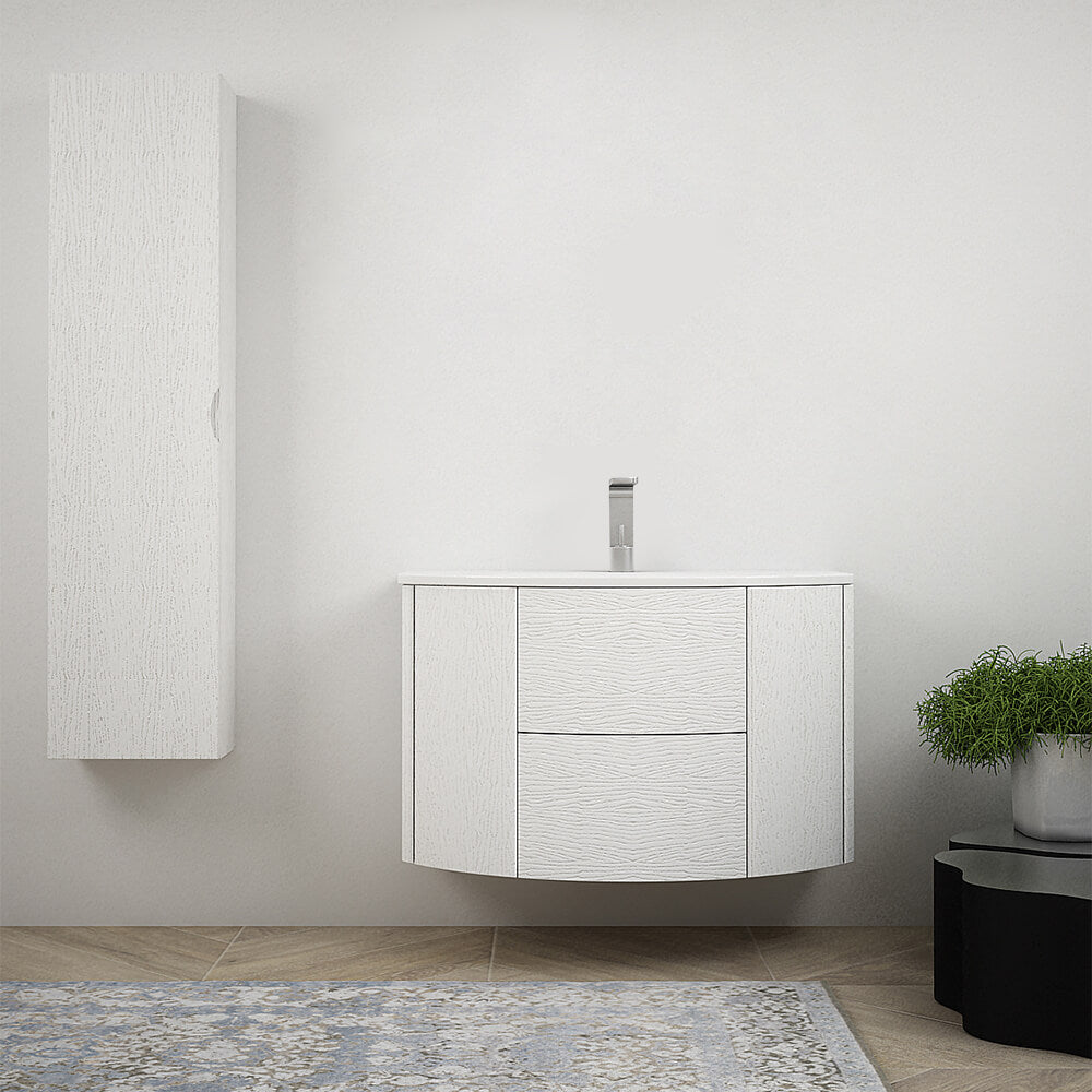 Composizione mobile da bagno Bianco frassino 90 cm sospeso bombato Arcshop