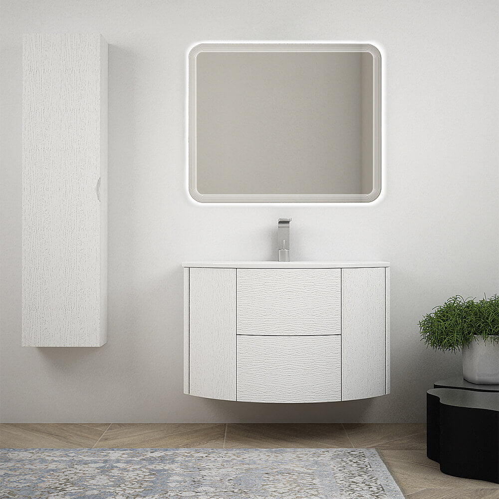 Composizione mobile da bagno Bianco frassino 90 cm sospeso bombato Arcshop