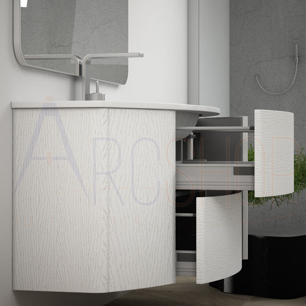 Composizione mobile da bagno Bianco frassino 90 cm sospeso bombato Arcshop