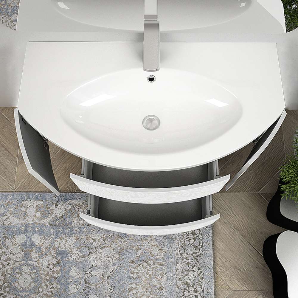 Composizione mobile da bagno Bianco frassino 90 cm sospeso bombato Arcshop