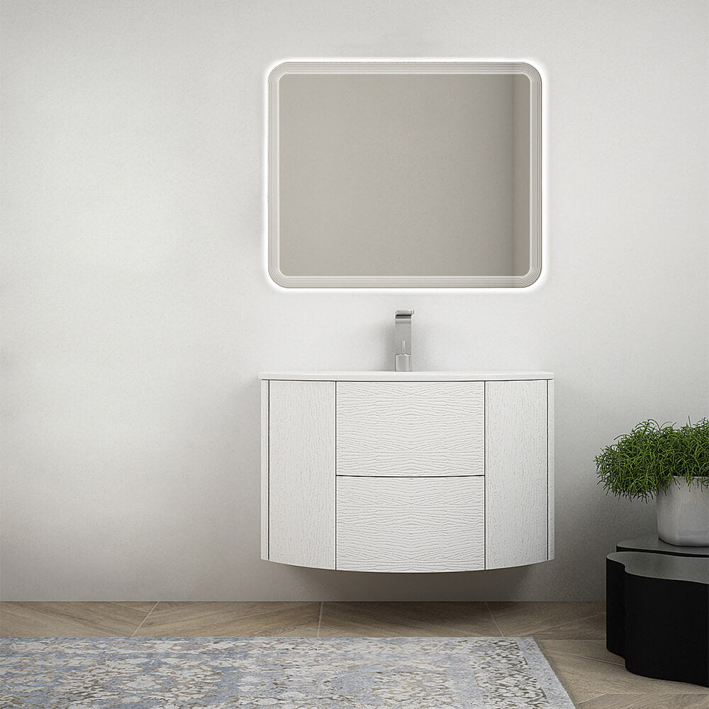 Composizione mobile da bagno Bianco frassino 90 cm sospeso bombato Arcshop
