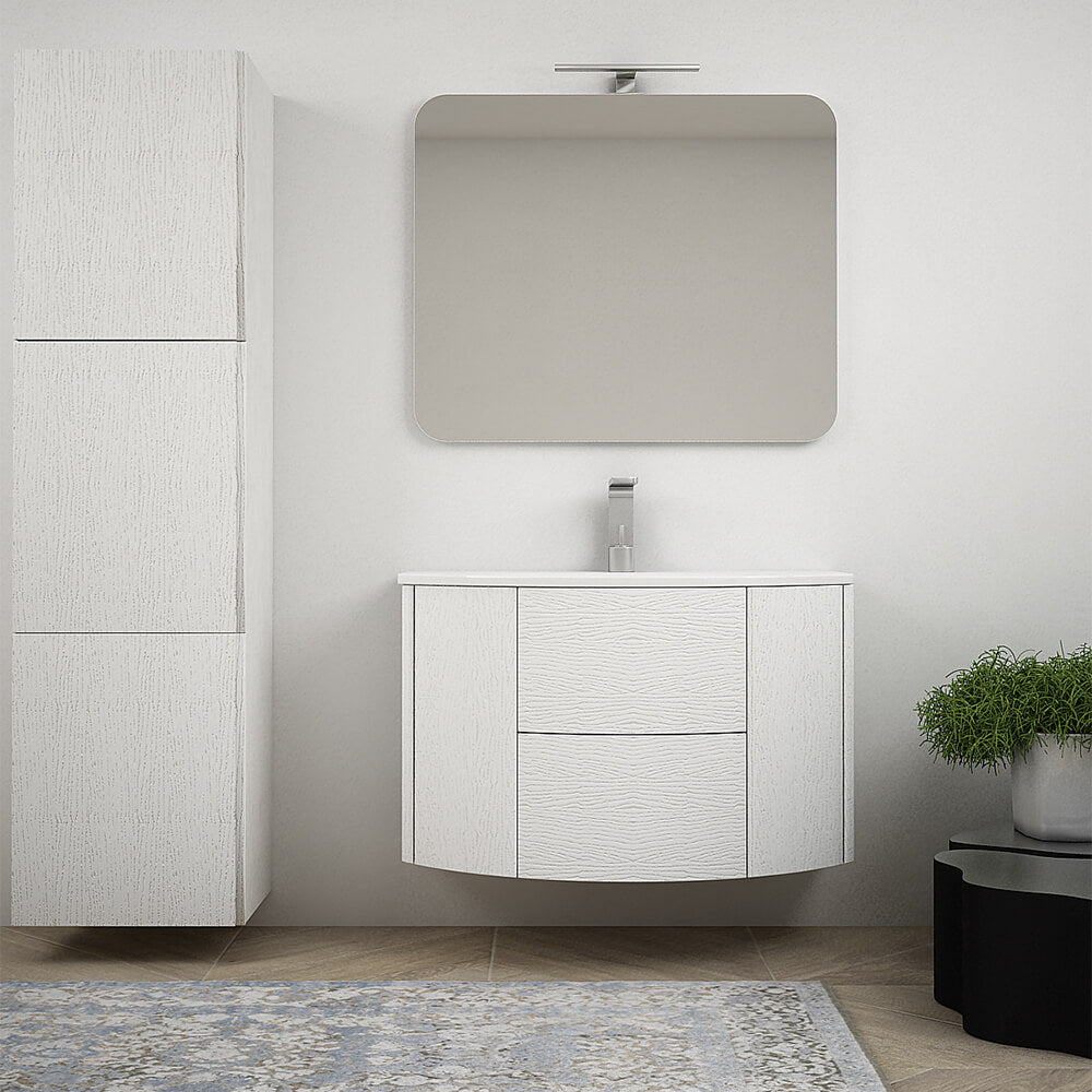 Composizione mobile da bagno Bianco frassino 90 cm sospeso bombato Arcshop