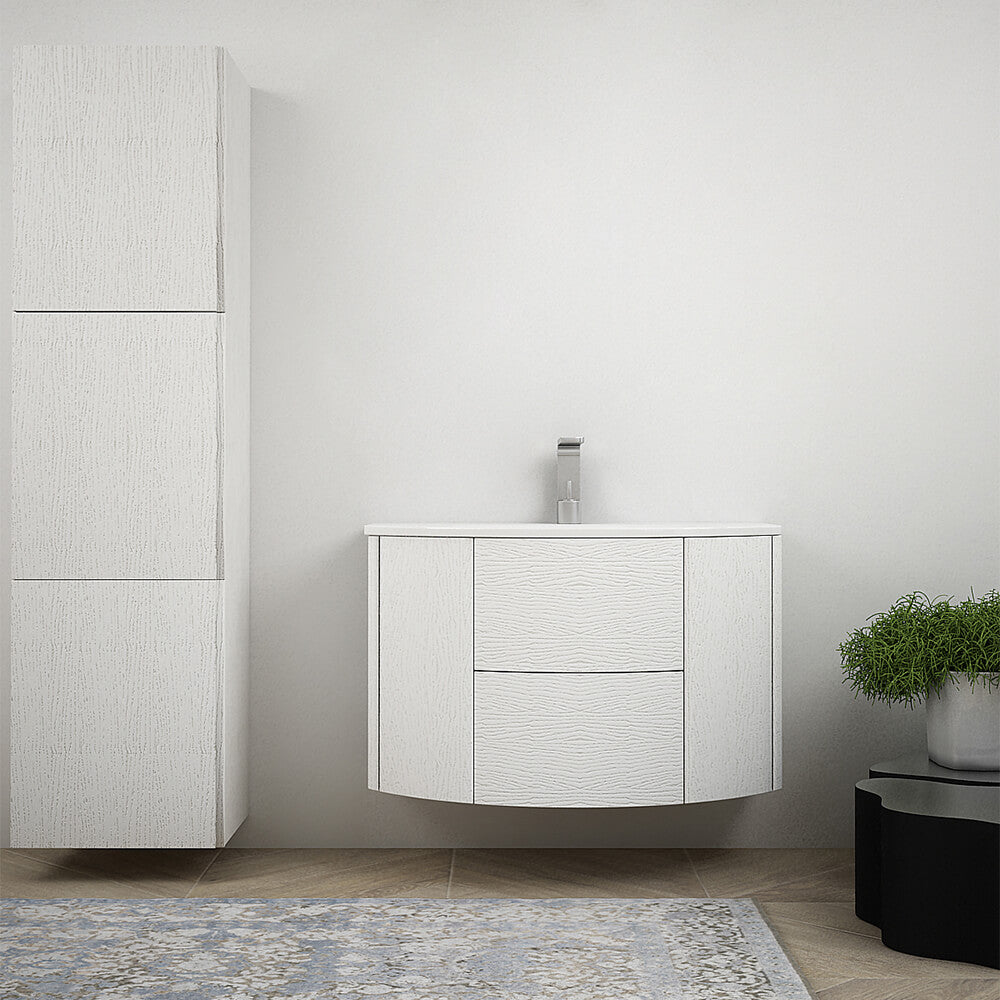 Composizione mobile da bagno Bianco frassino 90 cm sospeso bombato Arcshop