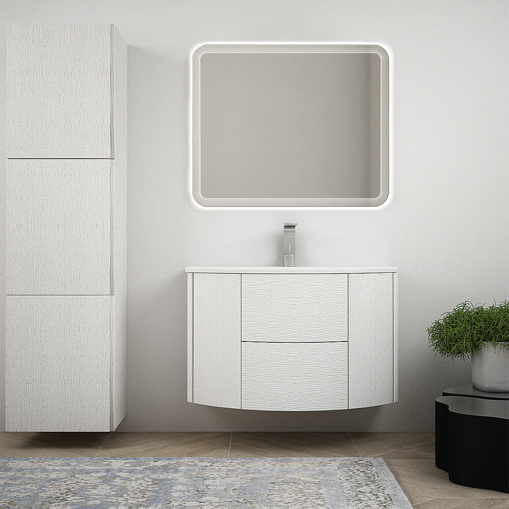 Composizione mobile da bagno Bianco frassino 90 cm sospeso bombato Arcshop