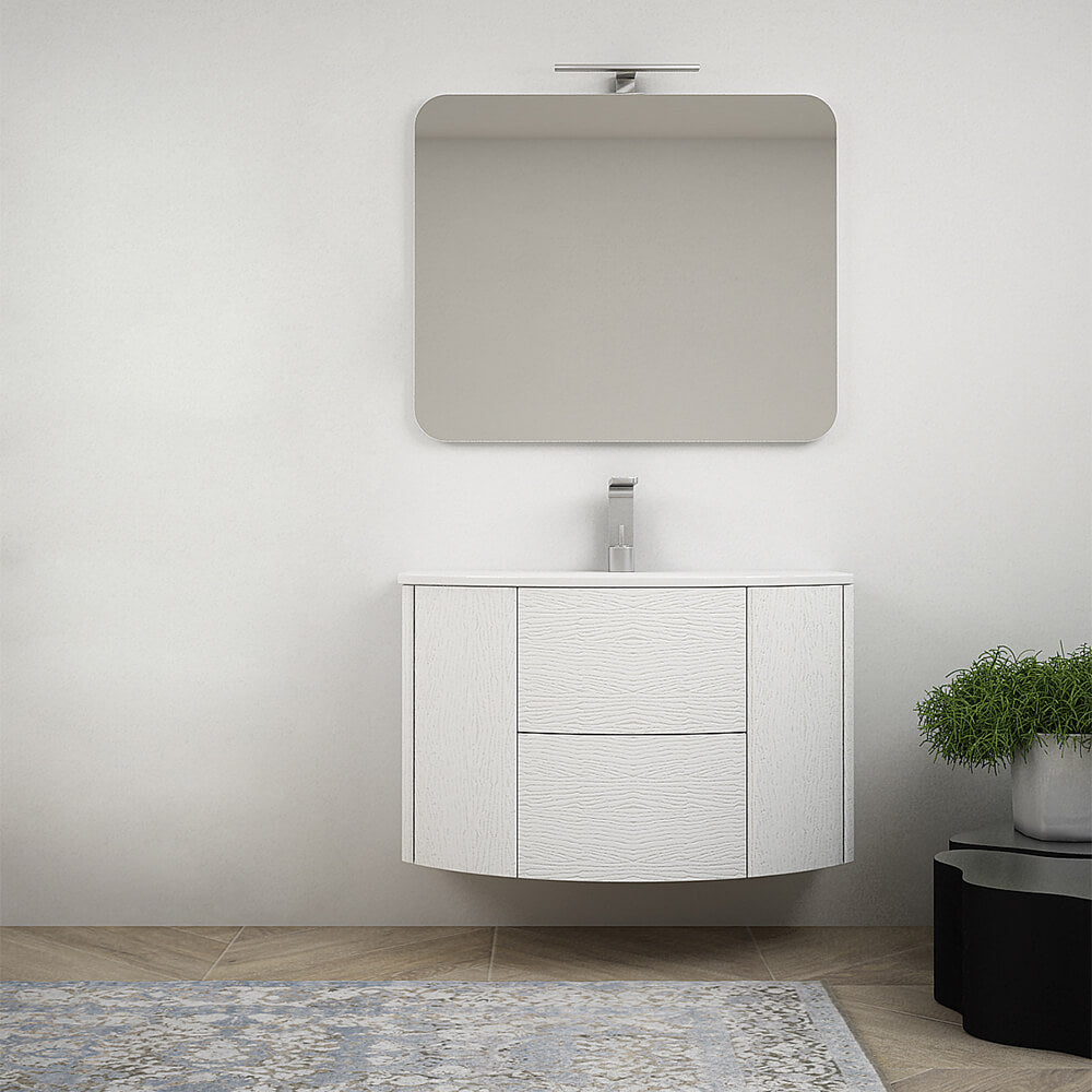 Composizione mobile da bagno Bianco frassino 90 cm sospeso bombato Arcshop