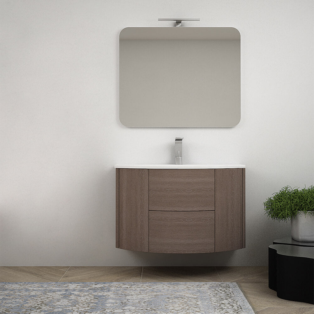 Mobile bagno sospeso 90 cm Rovere scuro design tondo