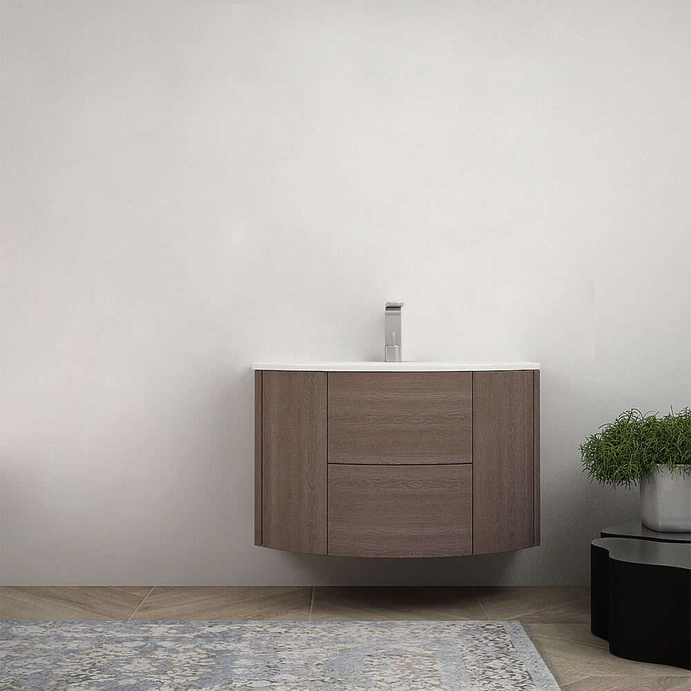 Mobile bagno sospeso 90 cm Rovere scuro design tondo Arcshop