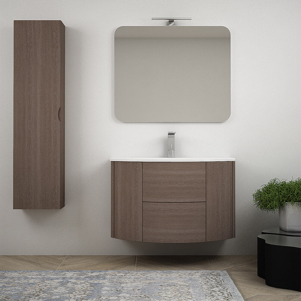 Mobile bagno sospeso 90 cm Rovere scuro design tondo Arcshop
