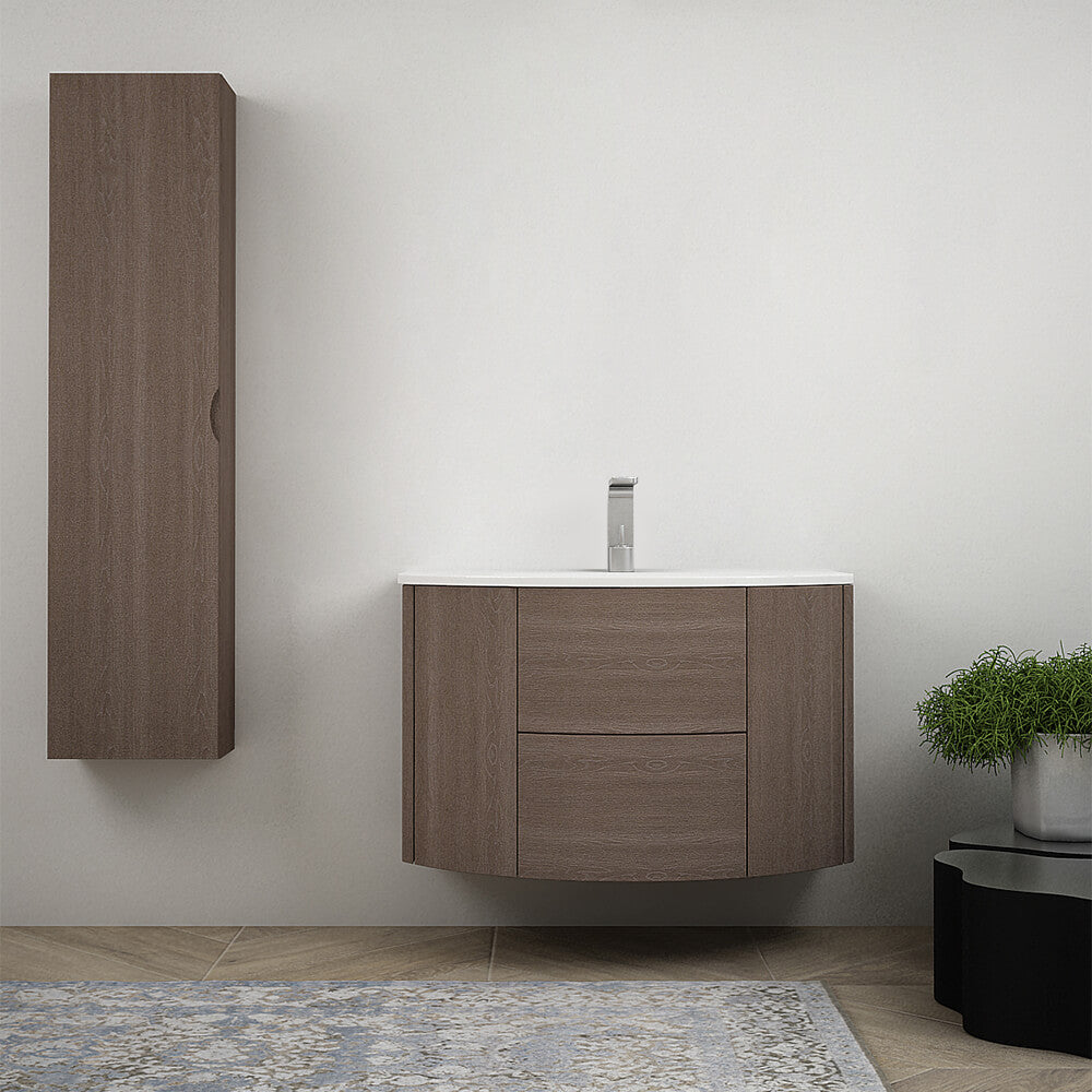 Mobile bagno sospeso 90 cm Rovere scuro design tondo Arcshop