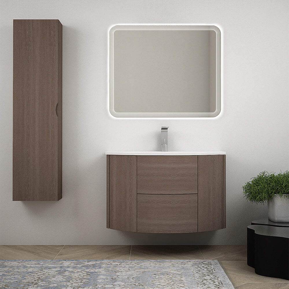 Mobile bagno sospeso 90 cm Rovere scuro design tondo Arcshop
