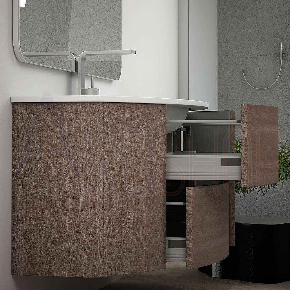Mobile bagno sospeso 90 cm Rovere scuro design tondo
