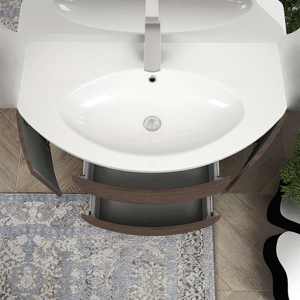 Mobile bagno sospeso 90 cm Rovere scuro design tondo Arcshop