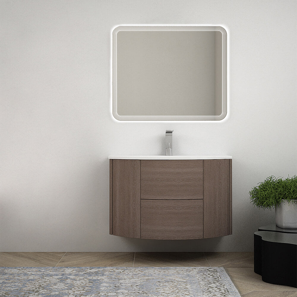 Mobile bagno sospeso 90 cm Rovere scuro design tondo