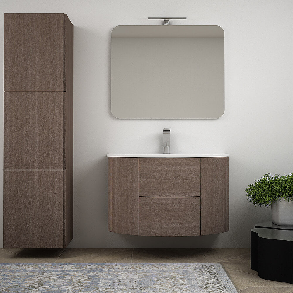 Mobile bagno sospeso 90 cm Rovere scuro design tondo Arcshop