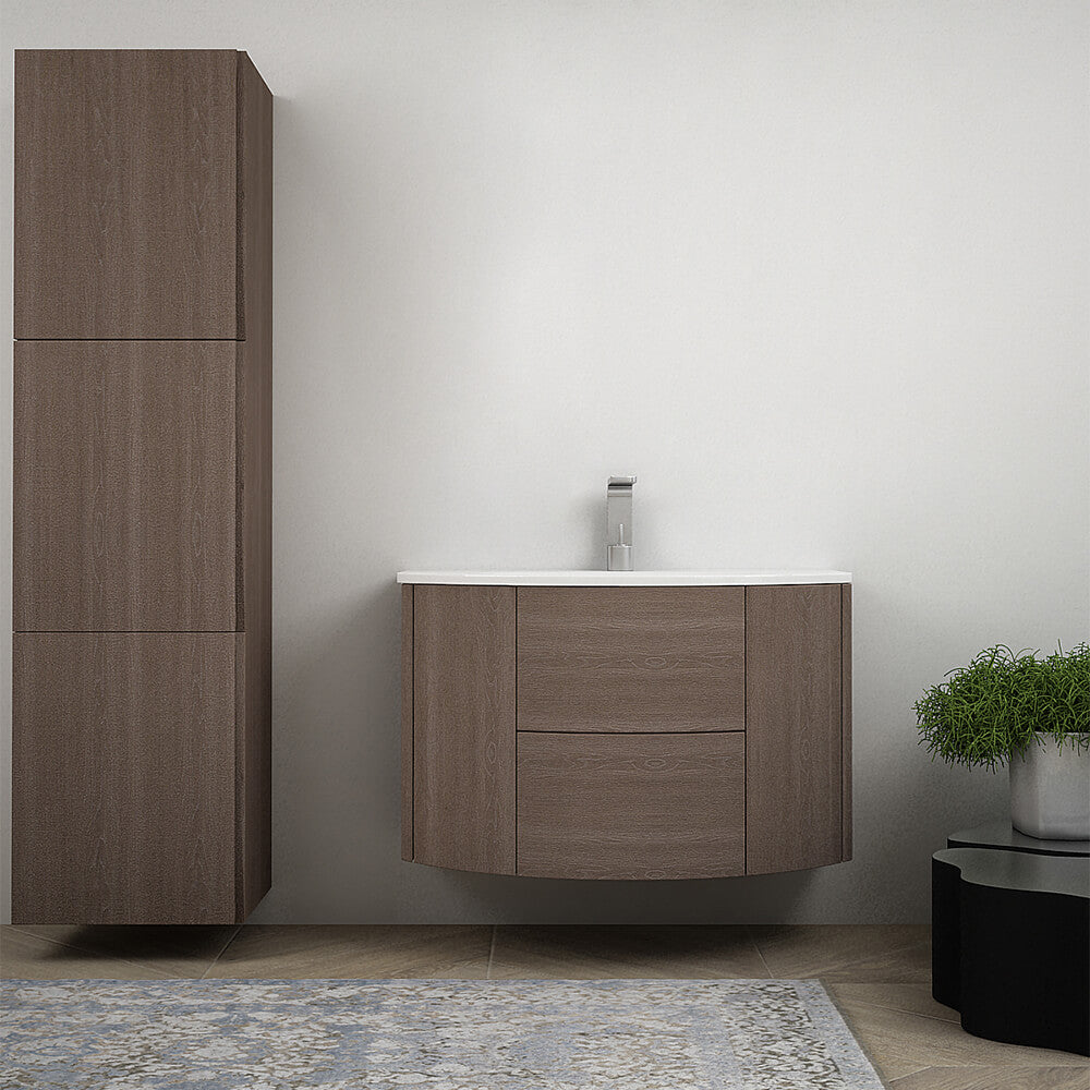 Mobile bagno sospeso 90 cm Rovere scuro design tondo Arcshop