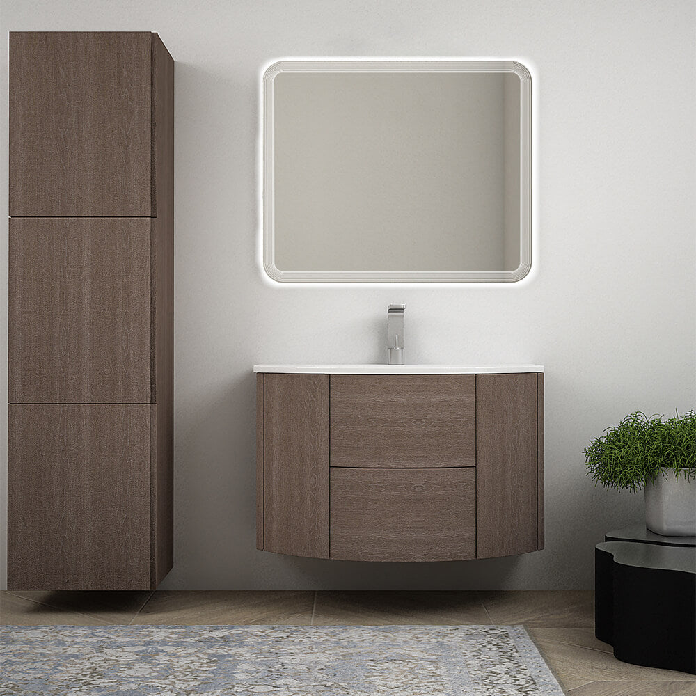 Mobile bagno sospeso 90 cm Rovere scuro design tondo Arcshop