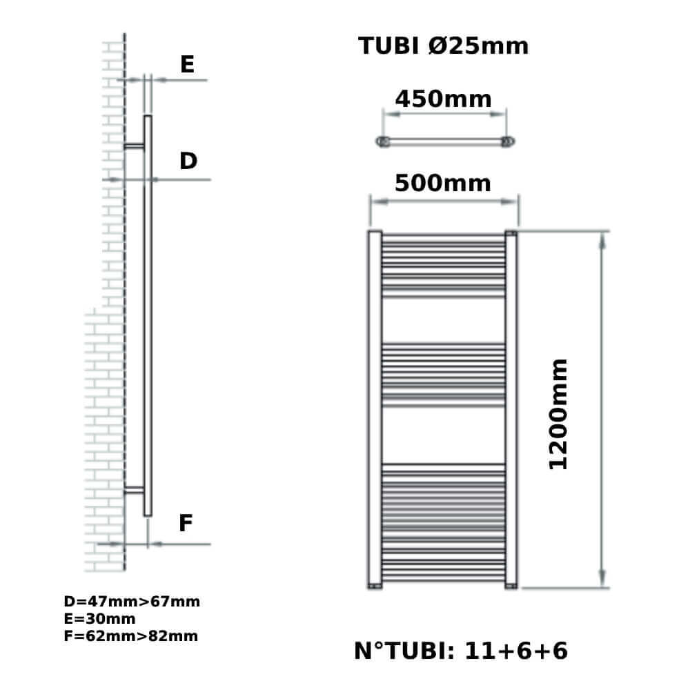 Scaldasalviette nero opaco idraulico 50x120 cm Opera di Ercos Arcshop