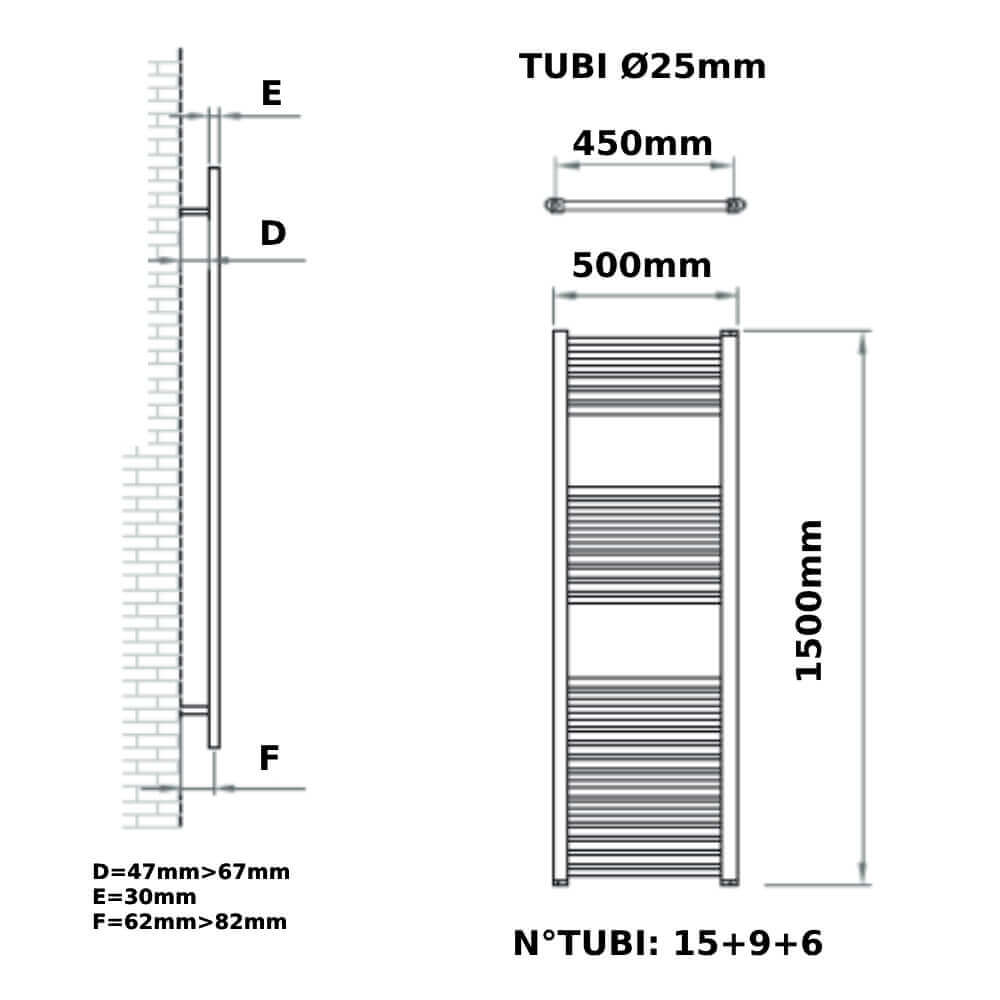 Termoarredo scaldasalviette nero lucido 50x150 cm Mod. Opera di Ercos Arcshop