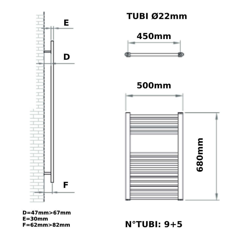 Scaldasalviette idraulico 50x68 Int 45 cm cromo lucido Mod. Opera Arcshop