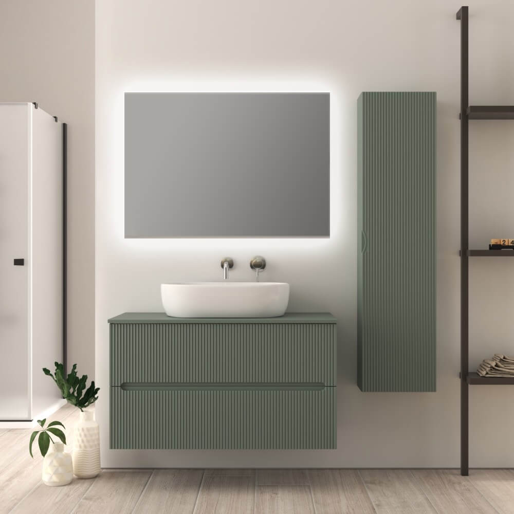 Mobile da bagno verde opaco 100 cm cannettato Palermo - Arcshop