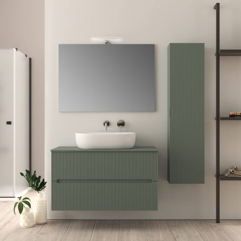 Mobile da bagno verde opaco 100 cm cannettato Palermo - Arcshop