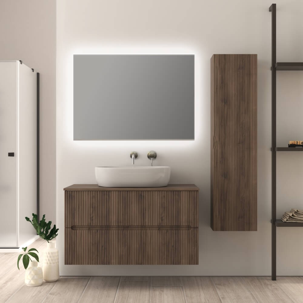 Mobile da bagno 100 cm cannettato noce Palermo - Arcshop
