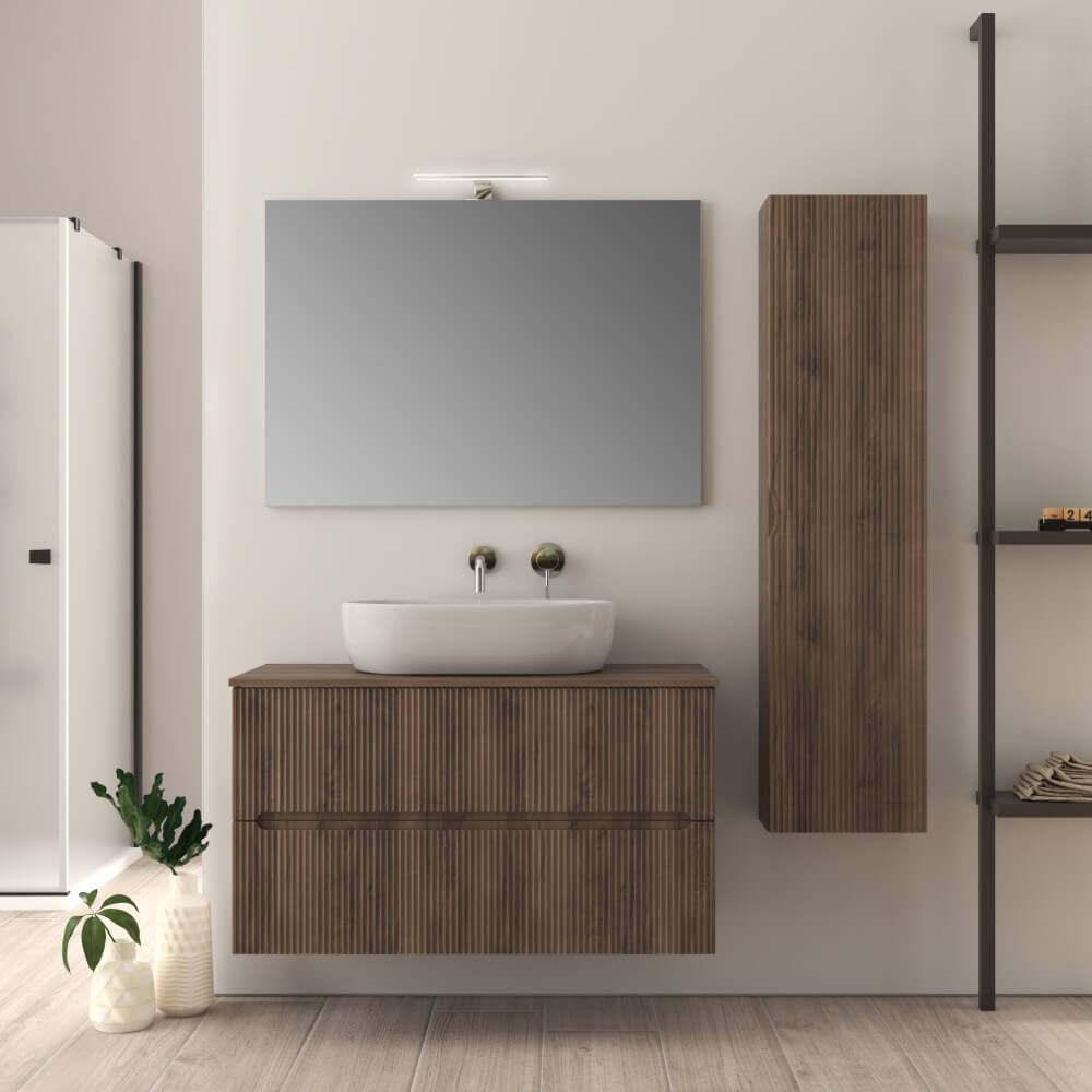 Mobile da bagno 100 cm cannettato noce Palermo Arcshop