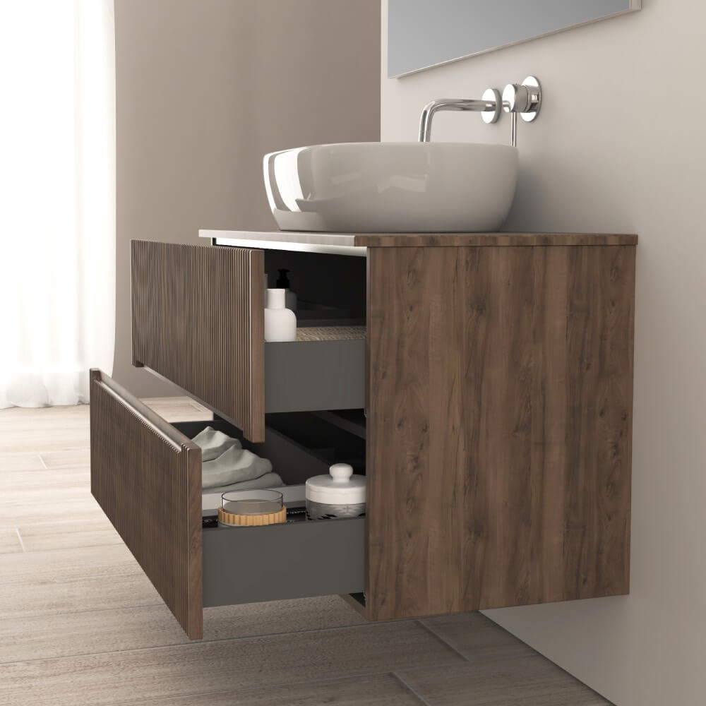 Mobile da bagno 100 cm cannettato noce Palermo Arcshop
