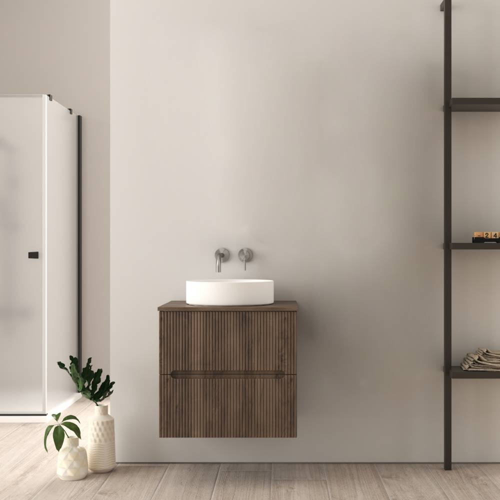 Mobile bagno noce 60 cm cannettato per lavabo da appoggio Palermo Arcshop
