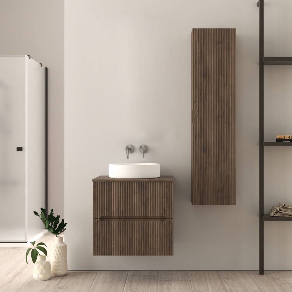 Mobile bagno noce 60 cm cannettato per lavabo da appoggio Palermo Arcshop