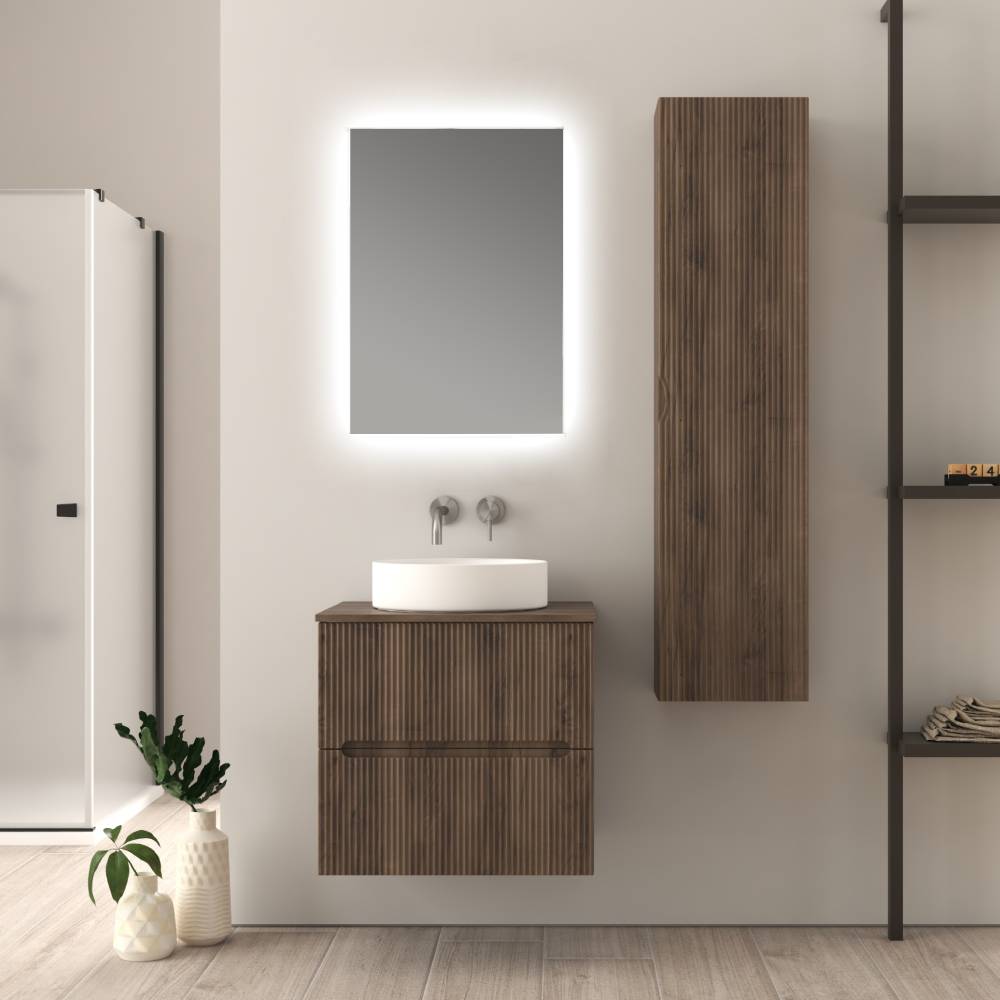 Mobile bagno noce 60 cm cannettato per lavabo da appoggio Palermo - Arcshop