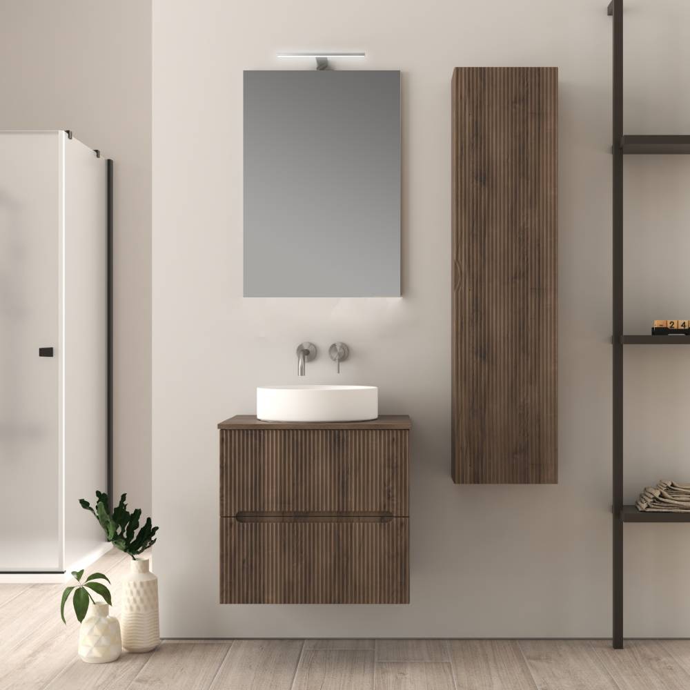Mobile bagno noce 60 cm cannettato per lavabo da appoggio Palermo Arcshop