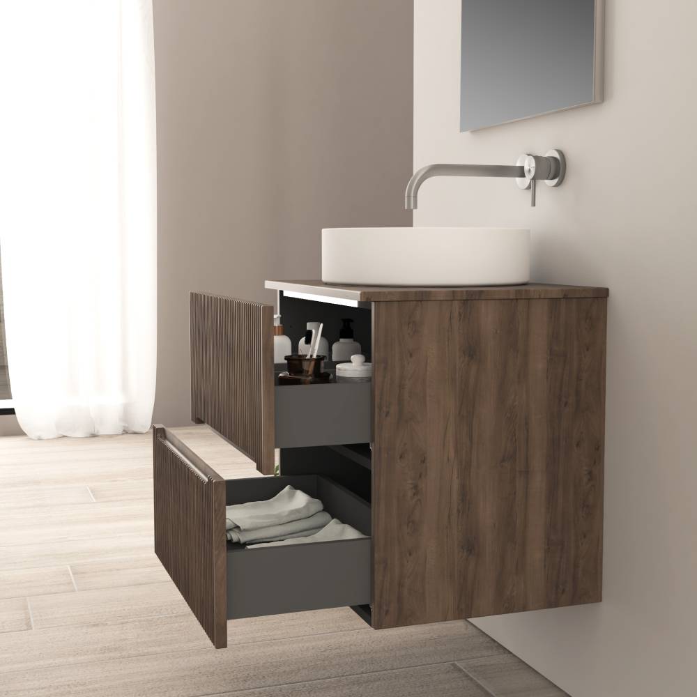 Mobile bagno noce 60 cm cannettato per lavabo da appoggio Palermo