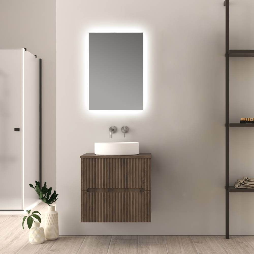 Mobile bagno noce 60 cm cannettato per lavabo da appoggio Palermo Arcshop