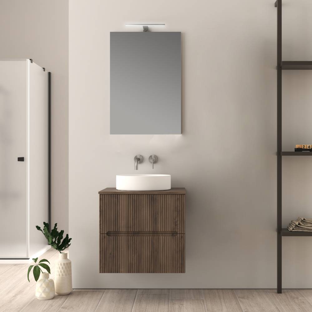 Mobile bagno noce 60 cm cannettato per lavabo da appoggio Palermo Arcshop