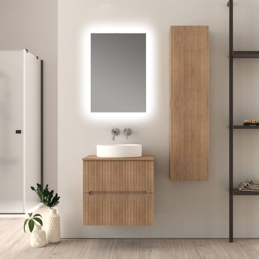 Mobile da bagno cannettato 60 cm sospeso rovere tabacco Palermo - Arcshop