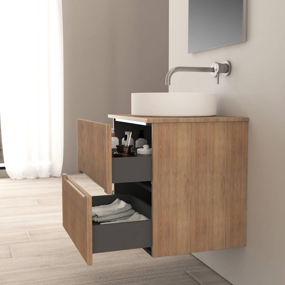 Mobile da bagno cannettato 60 cm sospeso rovere tabacco Palermo - Arcshop