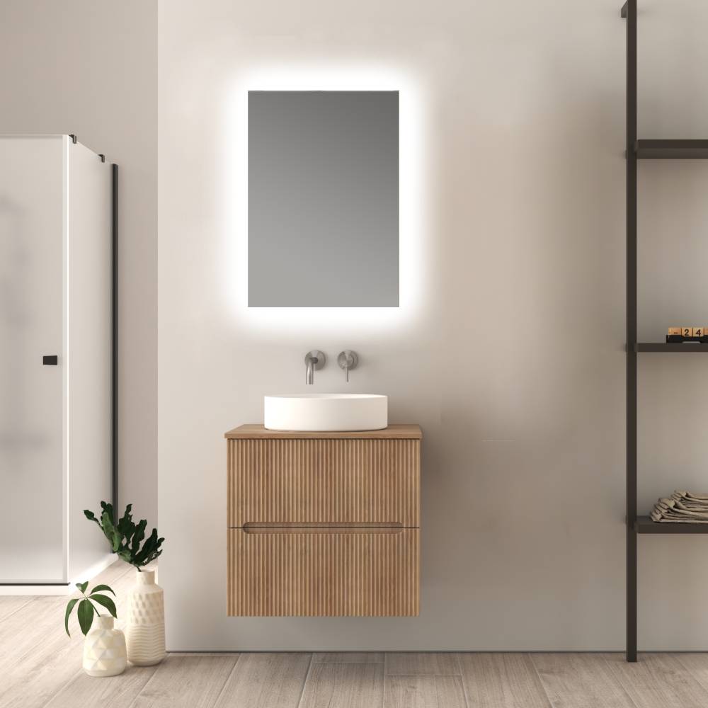Mobile da bagno cannettato 60 cm sospeso rovere tabacco Palermo - Arcshop