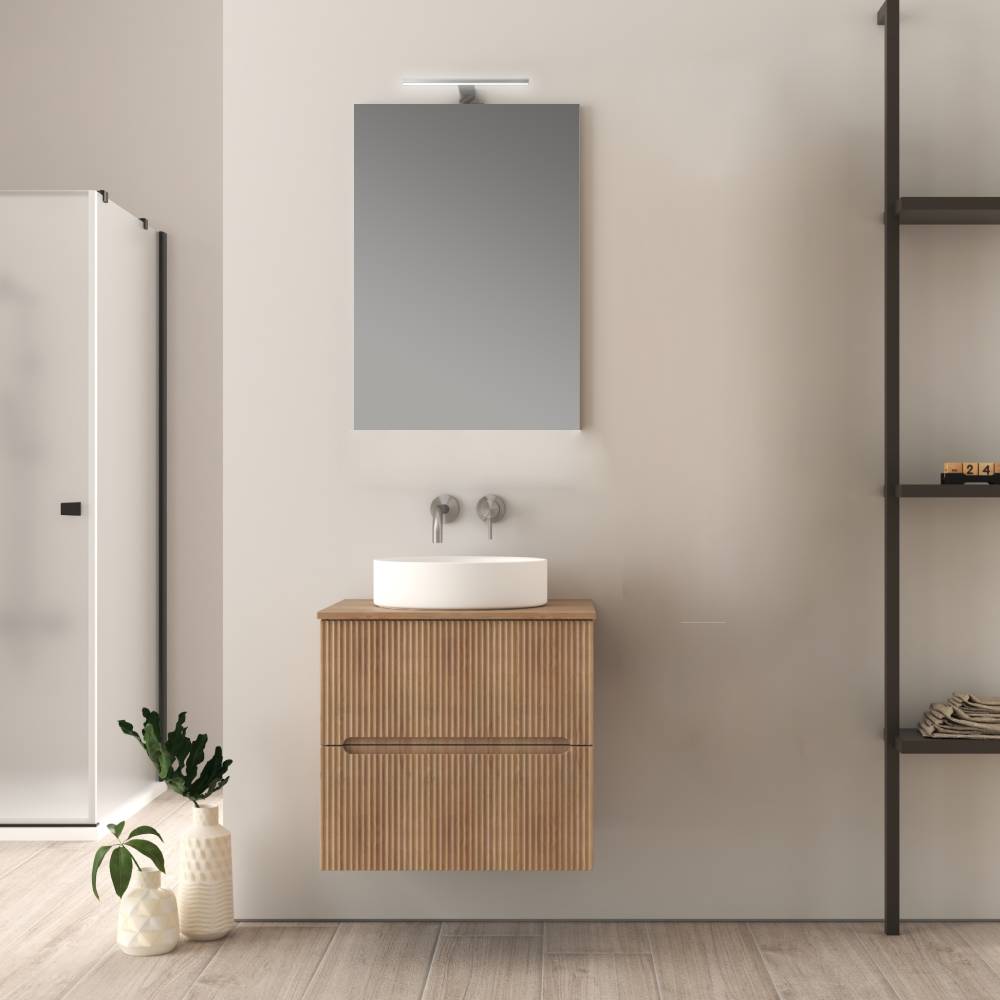 Mobile da bagno cannettato 60 cm sospeso rovere tabacco Palermo - Arcshop