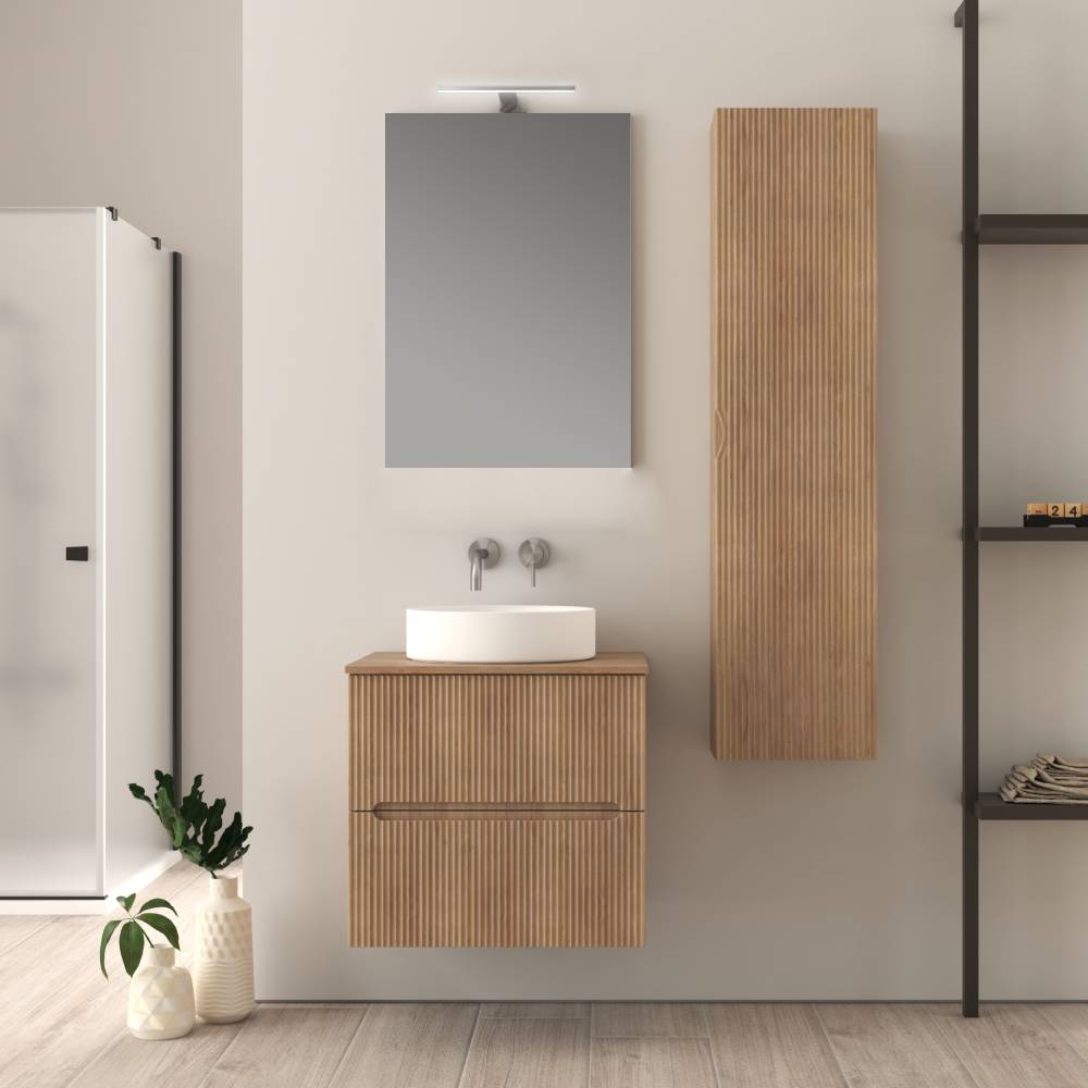 Mobile da bagno cannettato 60 cm sospeso rovere tabacco Palermo - Arcshop