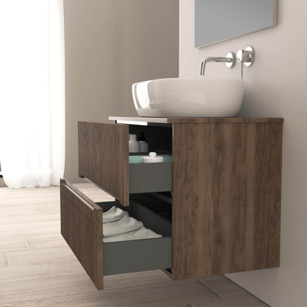 Mobile bagno cannettato 80 cm finitura noce Palermo