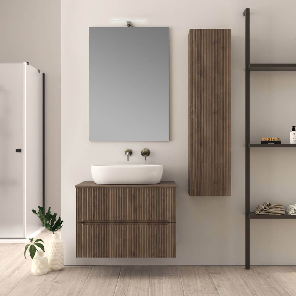 Mobile bagno cannettato 80 cm finitura noce Palermo Arcshop