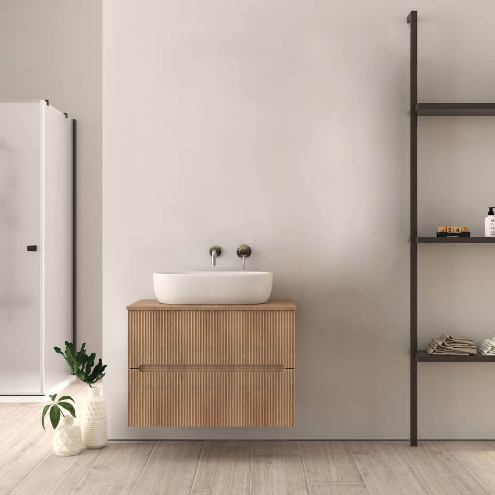 Mobile da bagno per lavabo da appoggio cannettato 80 cm rovere tabacco Palermo Arcshop