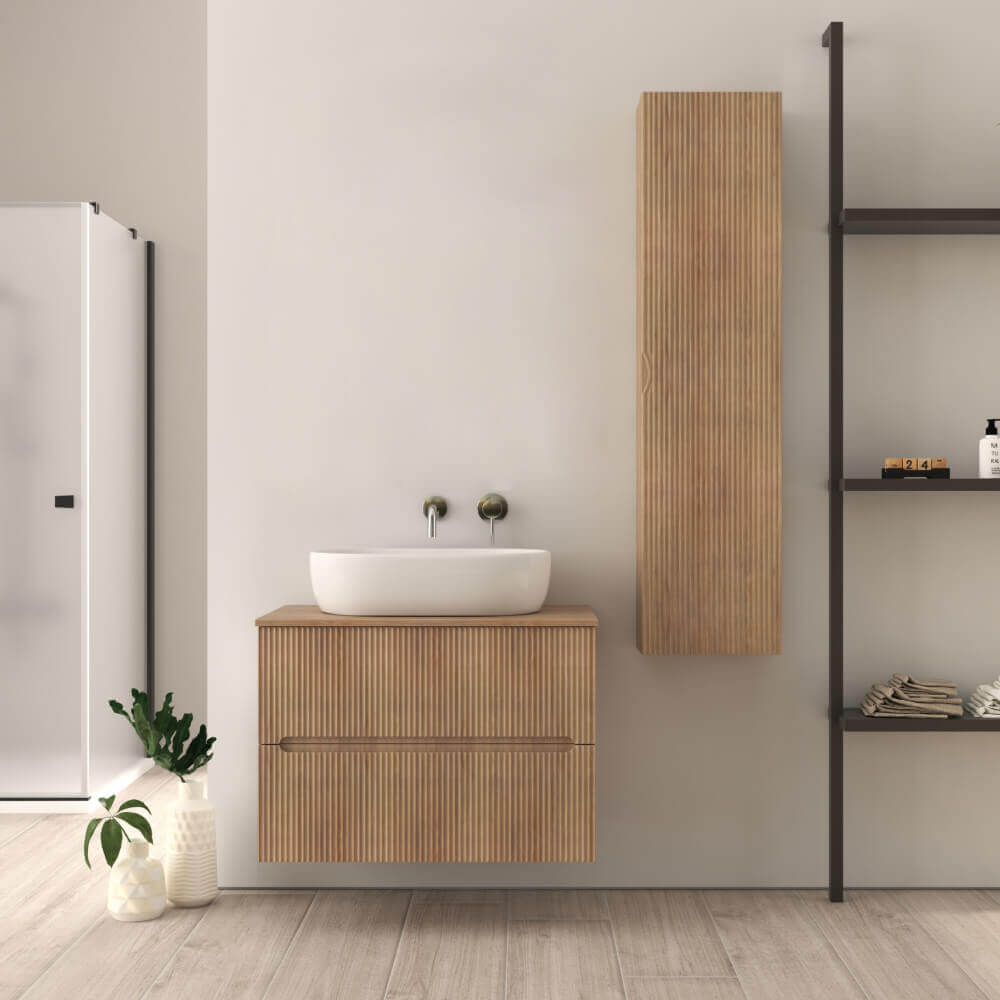 Mobile da bagno per lavabo da appoggio cannettato 80 cm rovere tabacco Palermo Arcshop