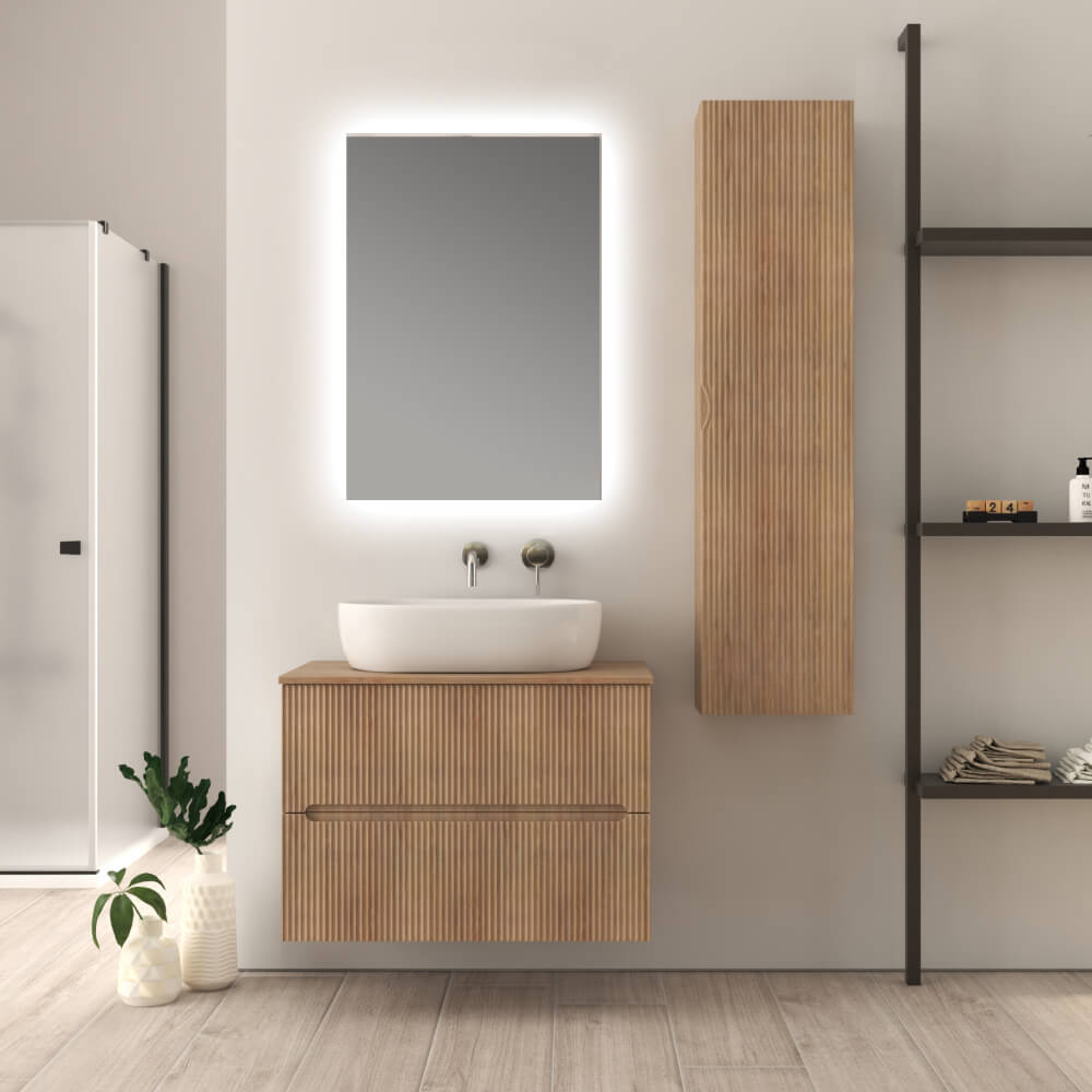Mobile da bagno per lavabo da appoggio cannettato 80 cm rovere tabacco Palermo - Arcshop