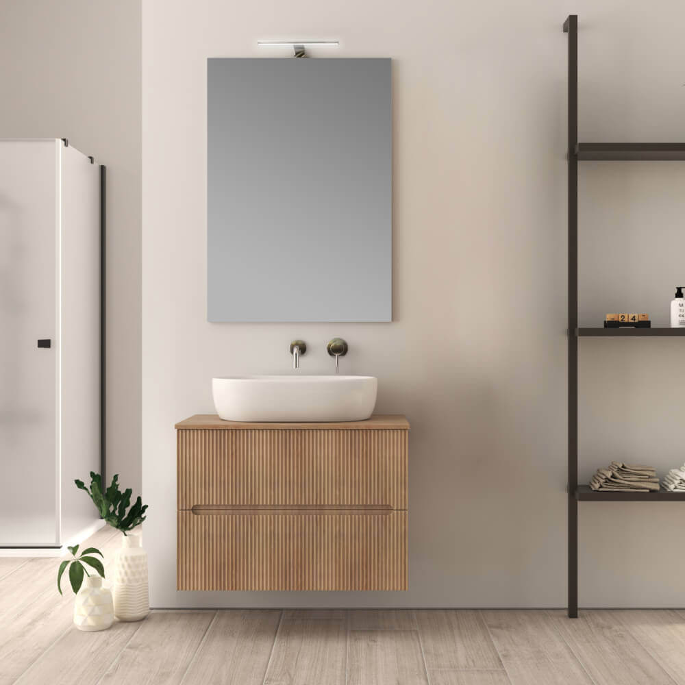 Mobile da bagno per lavabo da appoggio cannettato 80 cm rovere tabacco Palermo Arcshop