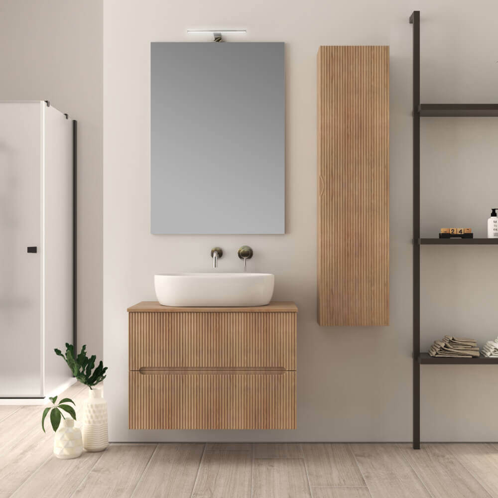 Mobile da bagno per lavabo da appoggio cannettato 80 cm rovere tabacco Palermo Arcshop